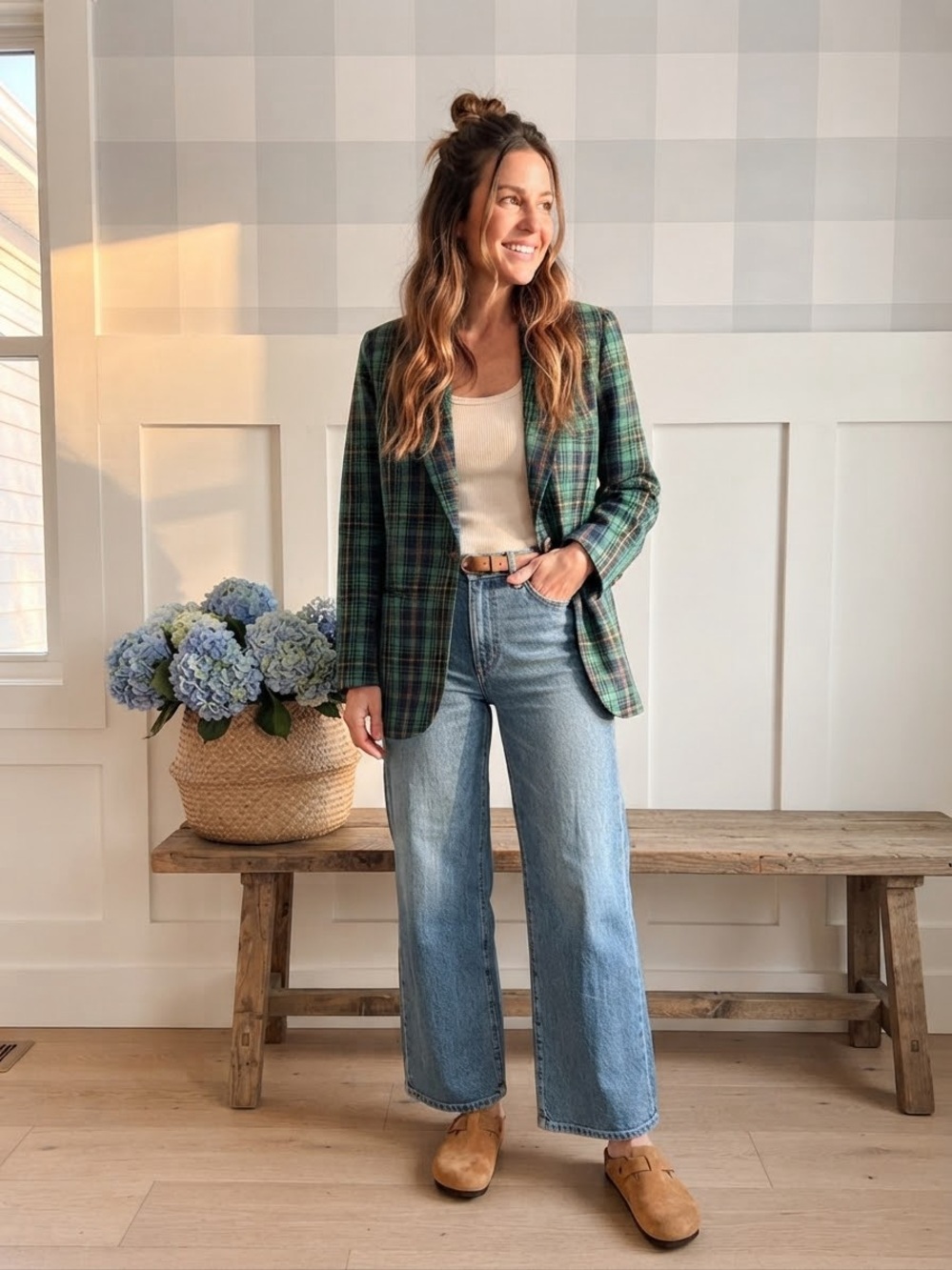 French Connection Vintage Green Plaid Blazer Medium